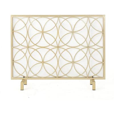Kingdely 41 In Iron Gold Single Panel, Gold Decorative Fireplace Screens