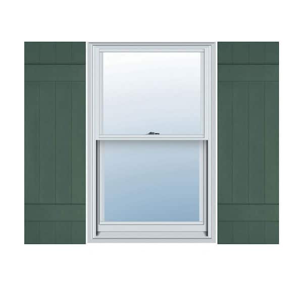 Ekena Millwork 14 in. x 40 in. Lifetime Vinyl Custom Four Board Joined Board and Batten Shutters Pair Forest Green