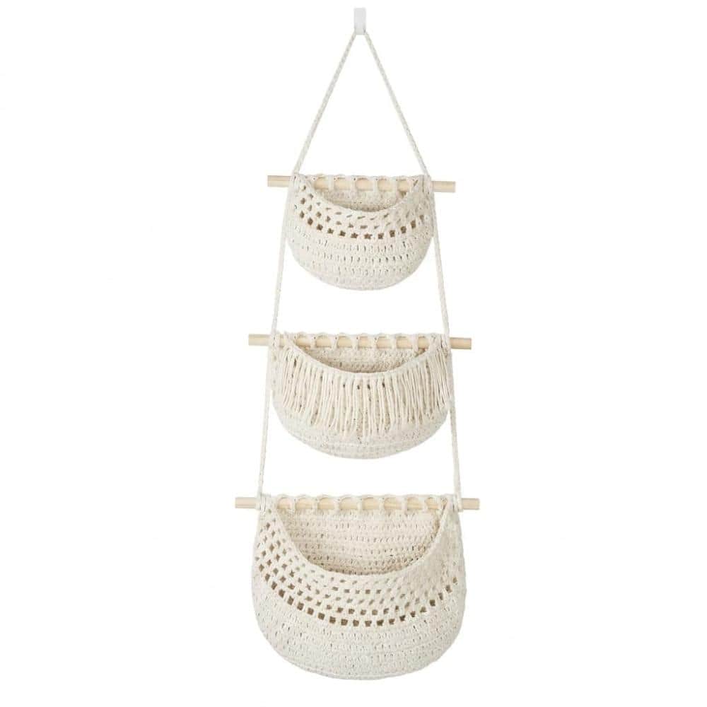 "White 3 Tier Detachable Boho Rope Hanging Storage Basket 31.5""x13"", Comes with Heavy Duty Hooks" price history on PriceWatchPro