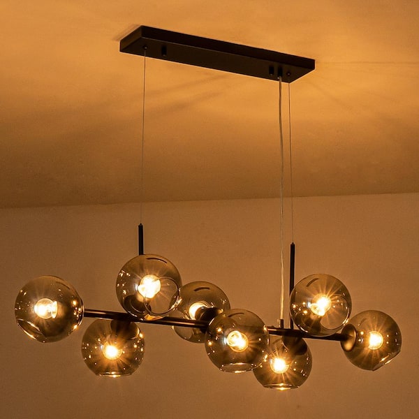Kylie 8-Light Black Kitchen Island Globe Modern Glass Bubble Pendant Lights
