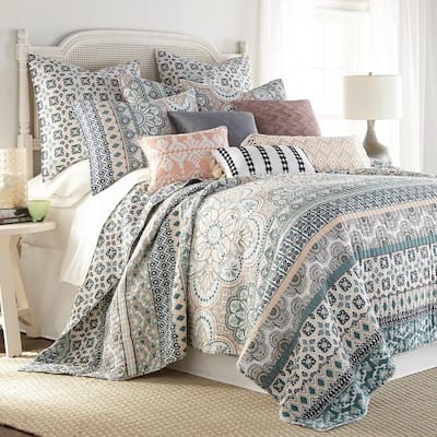 LEVTEX HOME Fiori 3-Piece Charcoal Blue, Pink Floral/Checked Cotton  Full/Queen Quilt Set L17951FQS - The Home Depot