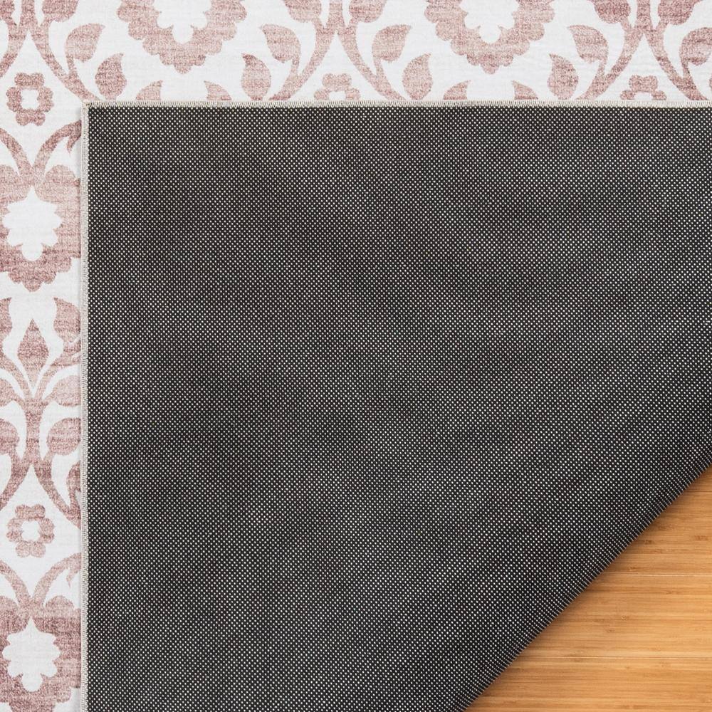 Ivory and Red Floral Synthetic Washable Area Rug