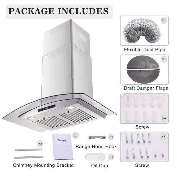 Tieasy Wall Mounted Range Hood 30 inch Touch Control Vents for