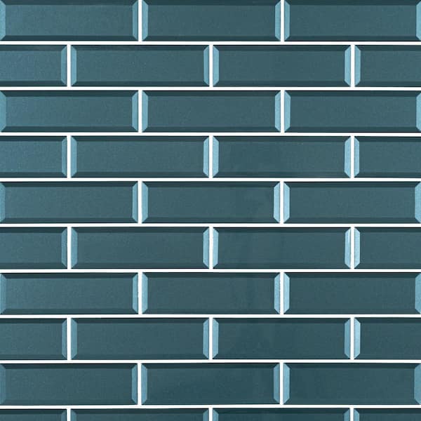 MSI Tahiti Blue 3 in. x 9 in. Beveled Glass Subway Wall Tile (5.6 sq. ft./Case)
