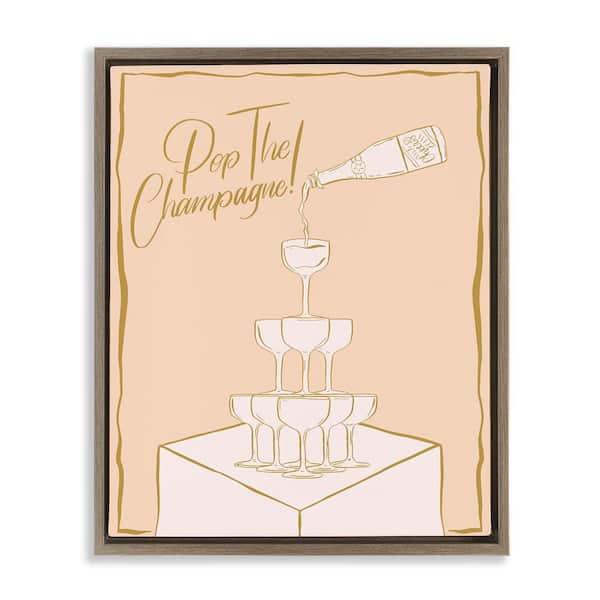 Stupell Industries Pop The Champagne Phrase by Hey Bre! Creative Studio Brown Floater Frame Food Graphic Art Print 21 in. x 17 in.