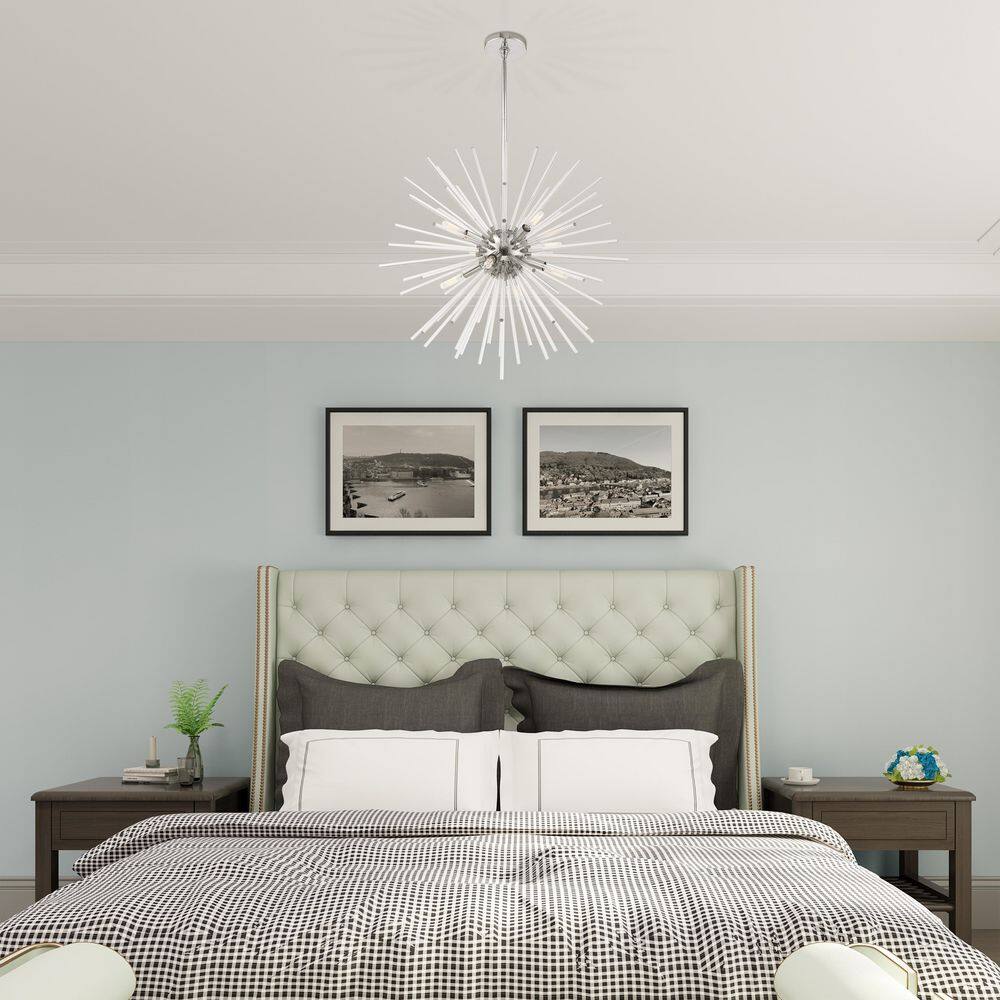 Polished Chrome and Clear Crystal 8-Light Pendant Chandelier