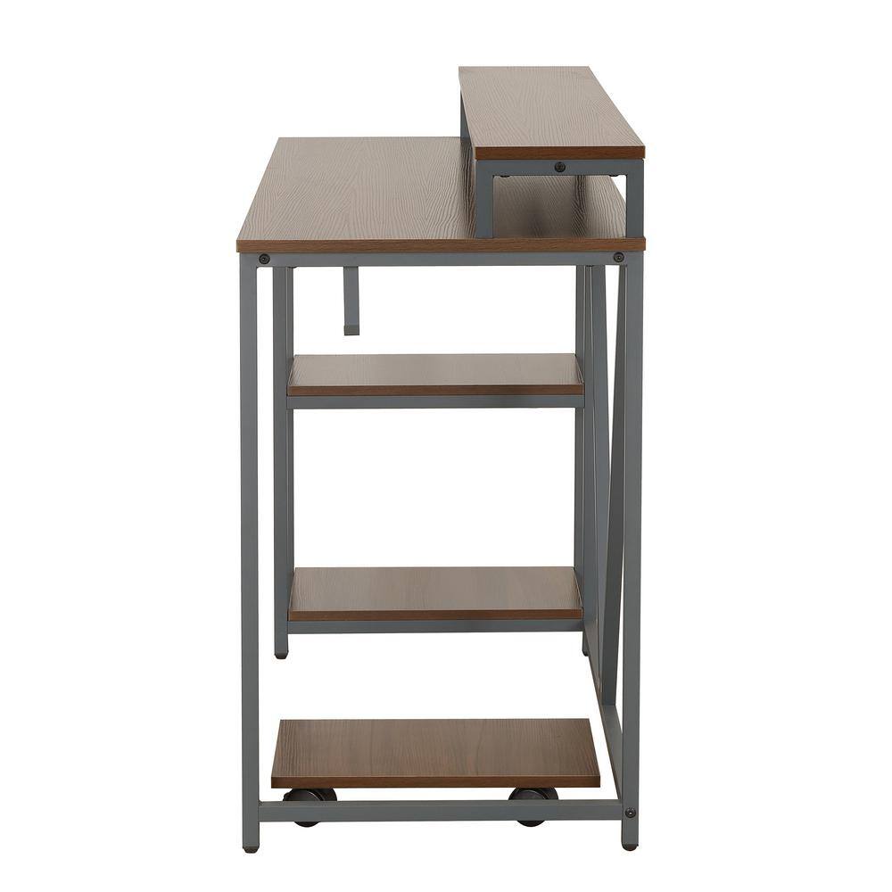 Modern Industrial Walnut Writing Desk with Steel Frame and CPU Caddy