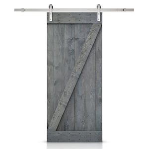 Z Series 24 in. x 84 in. Gray Knotty Pine Wood Interior Sliding Barn Door with Hardware Kit
