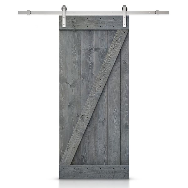 CALHOME Z Series 30 in. x 84 in. Gray Knotty Pine Wood Interior Sliding Barn Door with Hardware Kit