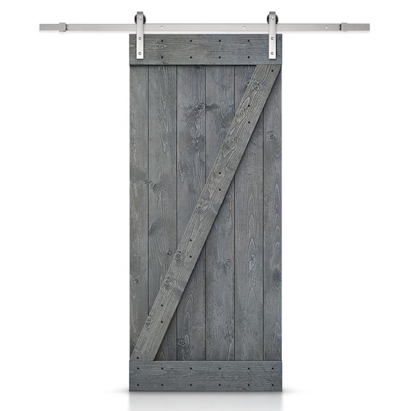 CALHOME Z Series 36 in. x 84 in. Gray Knotty Pine Wood Interior Sliding Barn Door with Hardware Kit