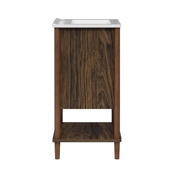 Ellery 24.02 in. Wide Single Sink Freestanding Walnut Bath Vanity with White Ceramic Integrated Square Top