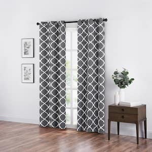 Fret Thermaback Smoke Lattice Polyester 42 in. W x 84 in. L Blackout Single Grommet Top Curtain Panel