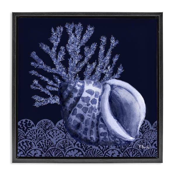 Stupell Industries Shadow Shell Patterned by Paul Brent Black Floater Frame Coastal Graphic Art Print 25 in. x 25 in.