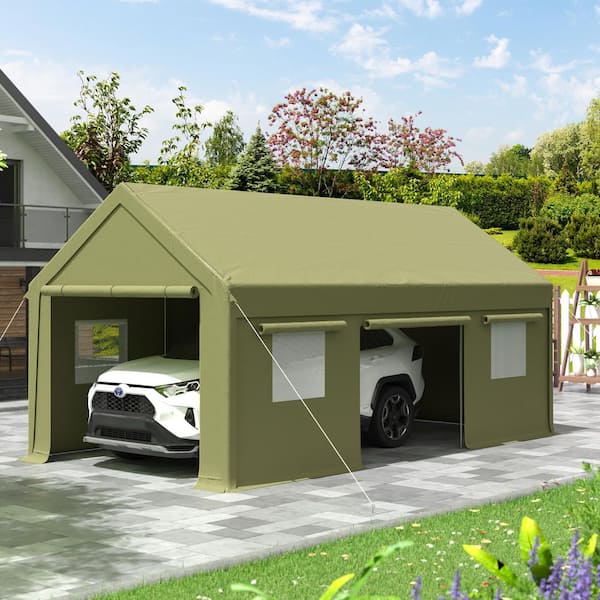 12 ft. x 20 ft. Heavy-Duty Portable Carport with Side-Opening Door, Roll-Up Windows and Reinforced 4-Hole Base