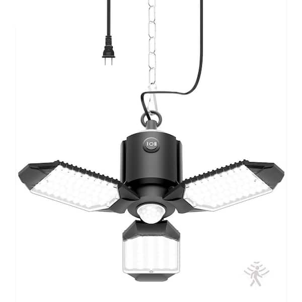 Motion Sensor Garage Light Plug in 8000LM Shop Light w/ 3 Modes, 3 Deformable LED Panel, 6500K Motion Sensor Light Bulb
