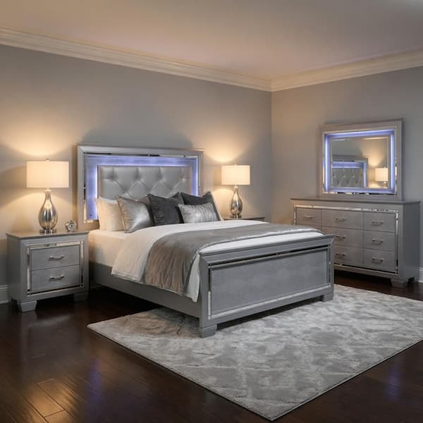 grey dresser and nightstand set Queen Bedroom Set-Gray- 5 Piece with 2 Nightstands- Dresser- Mirror festival-new