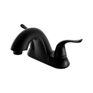 Dual Wing Handle Mid-Rise Spout Lavatory Faucet with Matching Push Pop-Up in Matte Black