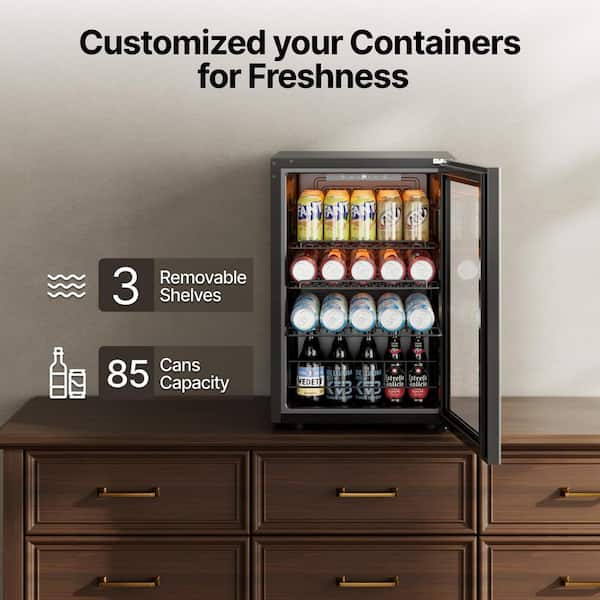 16.9 in. Single Zone 82-Cans Beverage Cooler Freestanding Compressor Frost Free Refrigerator Fridge in Stainless Steel