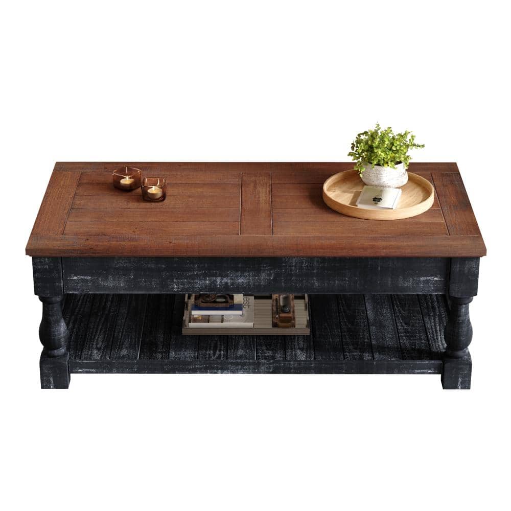 47.24 in. Espresso/Weathered Black Rectangular Solid Wood Lift-Top Coffee Table with Hidden Compartments and Lower Shelf price history on PriceWatchPro