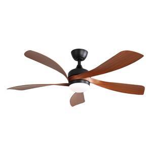 52 in. Indoor Modern Ceiling Fan With 3 Color Dimmable 5 ABS Dark Woodgrain Blades Integrated LED in Black
