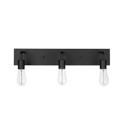 Northvale 24 in. 3-Light Matte Black Vanity Light with Dimmable Sockets for Bathroom