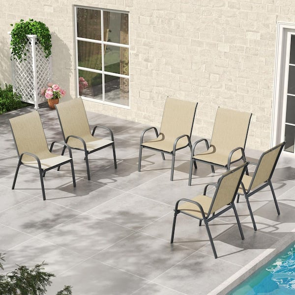 Stackable Light Khaki Outdoor Stackable Dining Chair Set of 6