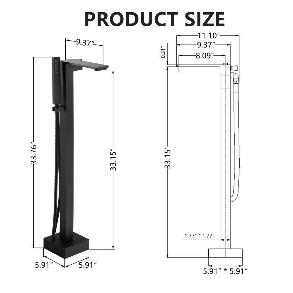 Matte Black Brass Freestanding Bathtub Faucet with Handshower