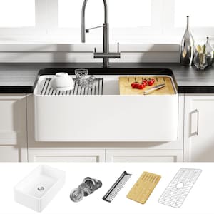 Yorkshire Crisp White Fireclay 30 in. Single Bowl Farmhouse Apron Workstation Kitchen Sink with Accessories