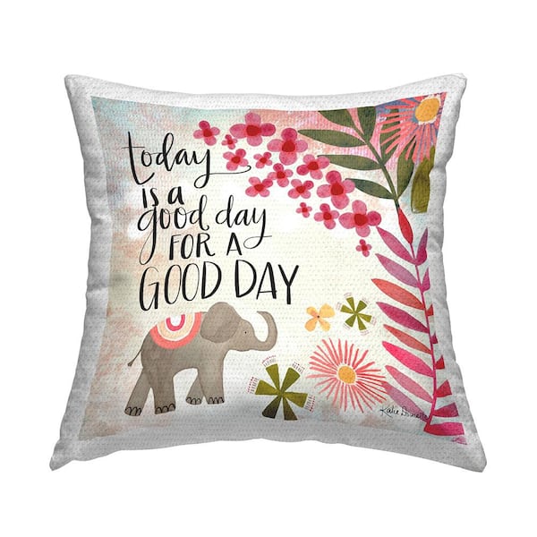 Stupell Industries Good Day Floral Blossom Pattern Elephant Multi-Color Square Outdoor Throw Pillow