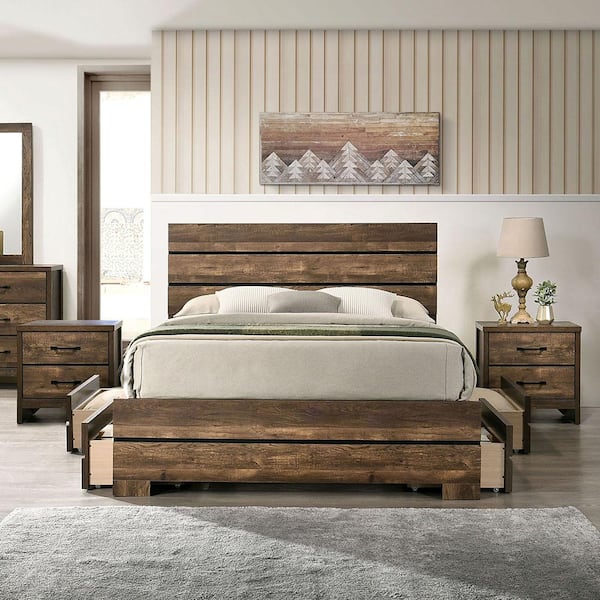 Furniture of America Olala 3-Piece Light Walnut Solid Wood California King Bedroom Set