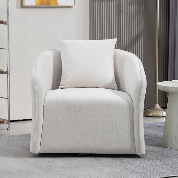 YOFE Mid-Century Modern 360 ° Swivel White Velvet Upholstered Living Room Accent Chair with Wood Frame and Waist Cushion