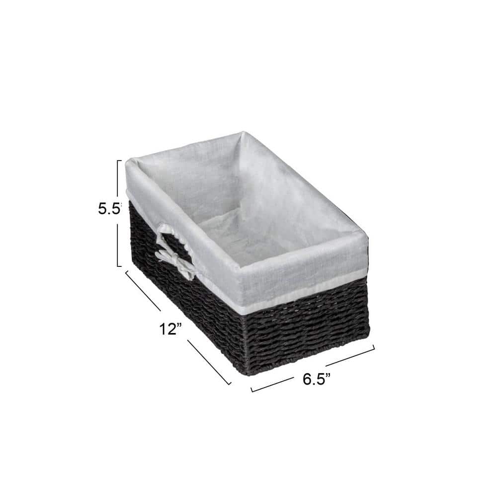 Black Wicker Rectangular Storage Basket Set with Liners