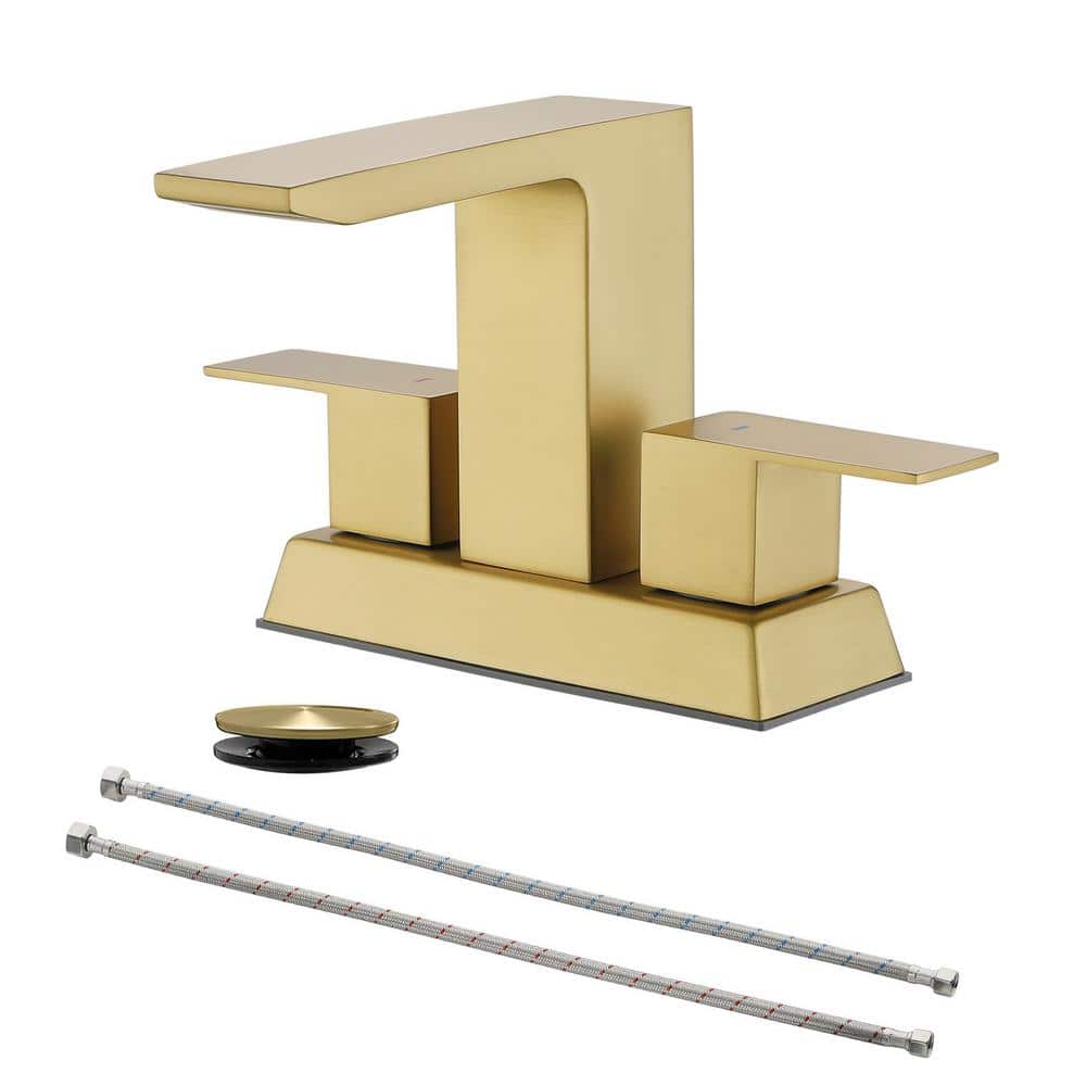 4 in. Centerset 2-Handle Bathroom Faucet with Drain Assembly in Brushed Gol