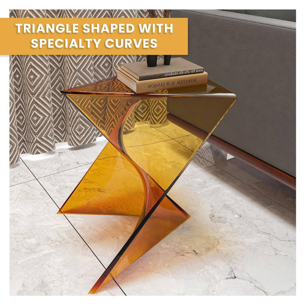 Randolph Transparent Tea Plastic Triangular Side Table