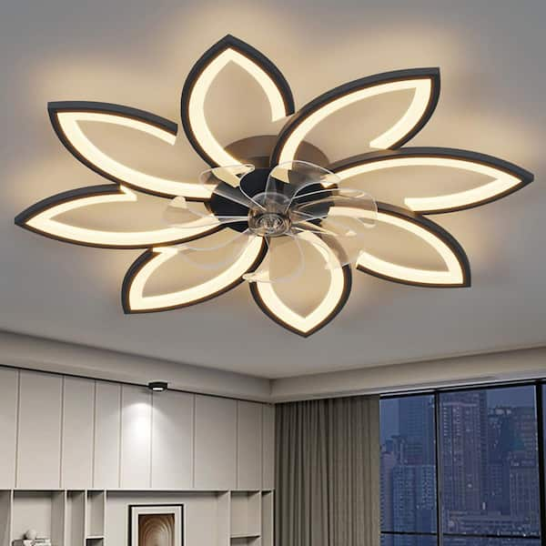 35 in. Smart Indoor Black Ceiling Fan with Integrated LED with Remote Control