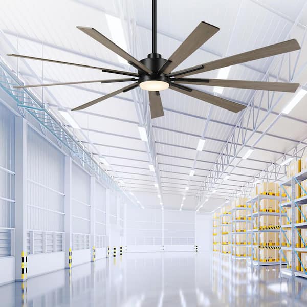 72 in. Indoor Integrated LED Industrial Matte Black Downrod Mount Windmill Ceiling Fan with Light and Remote Control