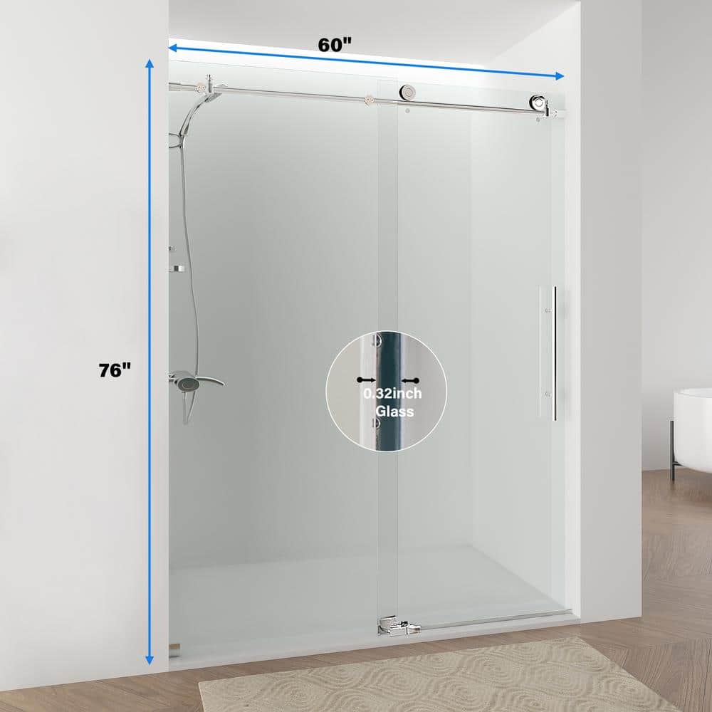 60 in. W x 76 in. H Frameless Chrome Sliding Shower Door with Clear Glass
