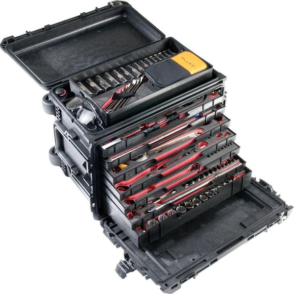 Pelican 0450 Series 21 in. 1-Drawer and 2-Storage Compartments and Wheels Mobile Tool Box in Black