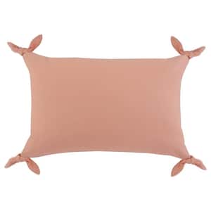 Get Knotty Pink Solid Corner Tie Soft Poly-Fill 24 in. x 16 in. Lumbar Indoor Throw Pillow