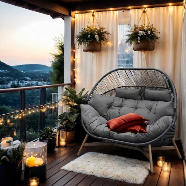 1-Piece Wicker Outdoor Lounge Chair Egg Chair with Cushions