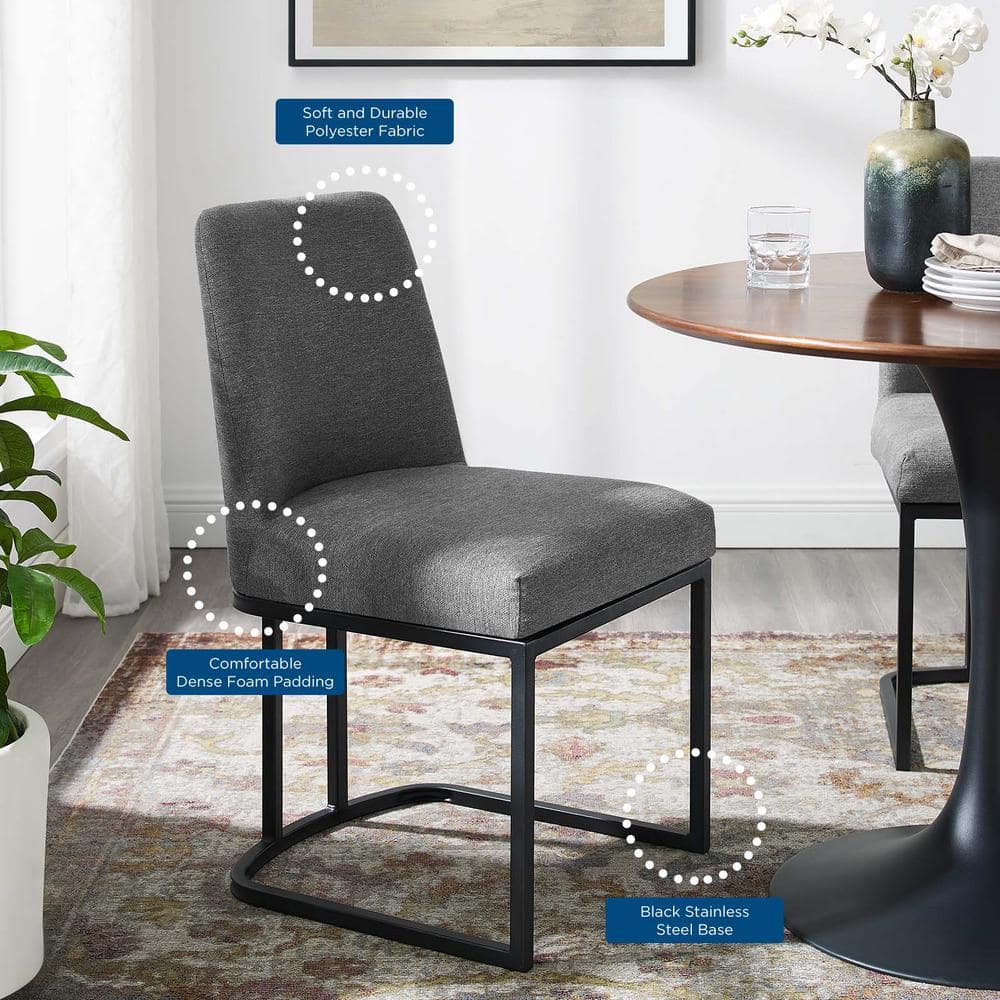 High Charcoal Gray Upholstered Dining Chair with Stainless Steel Base