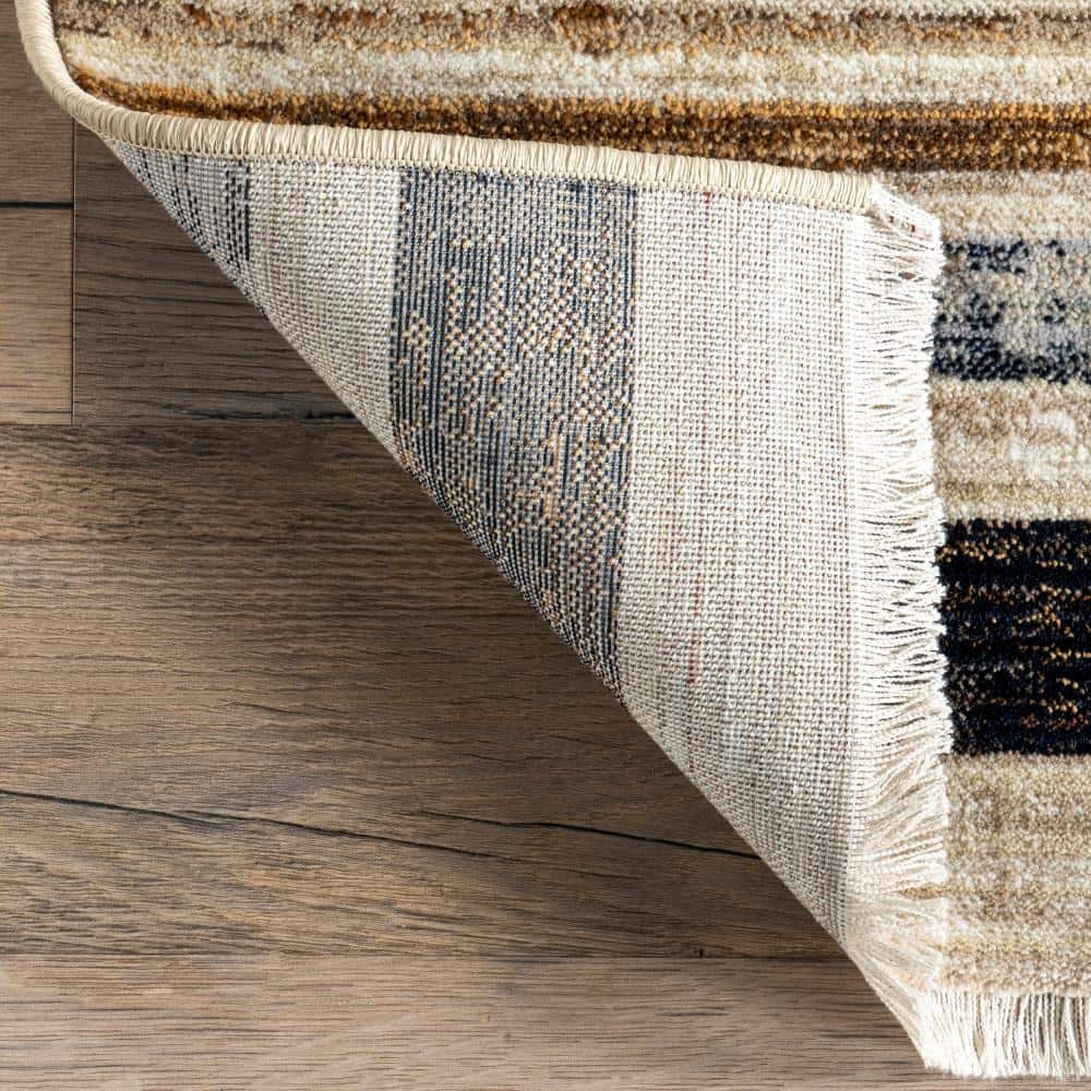 Beige and Black Synthetic Rectangular Striped Area Rug, 8' 10" x 13'