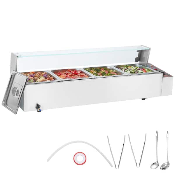 VEVOR 4-Pan Commercial Food Warmer, 4 x 8QT. Electric Steam Table with Glass Cover, 1500W Countertop 86-185°F Temp Control