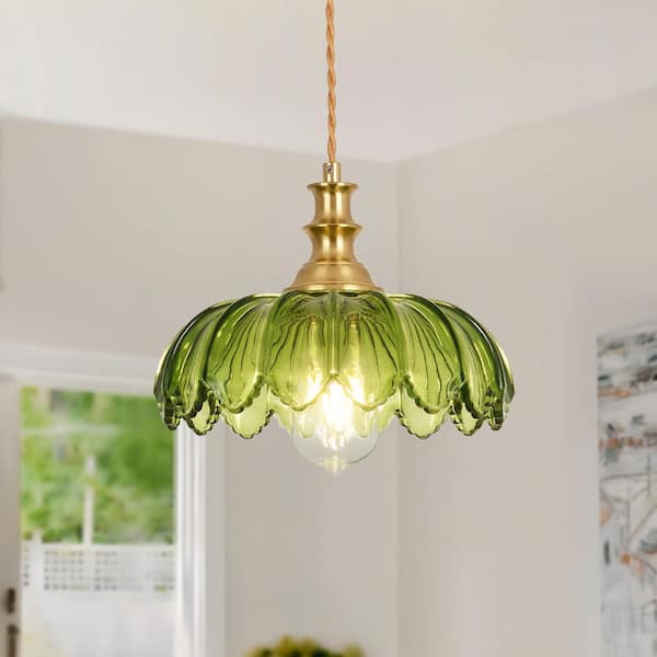 Henveton Jasslynn 60W Green Glass Modern Pendant Light with Thickened Shade for Kitchen Bedroom and Dining Room