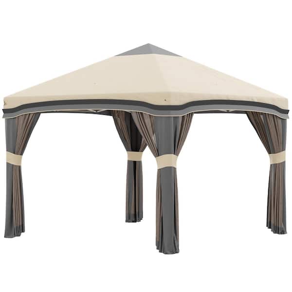 Siavonce 10 ft.  x 10 ft.  Pop Up Canopy Tent with Netting, Instant Tents with Wheeled Carry Bag and 4 Sand Bags, Beige