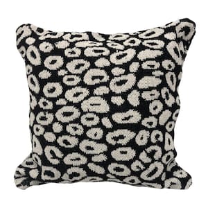 Glam Black and White Leopard Print Soft Poly-Fill 24 in. x 24 in. Throw Pillow