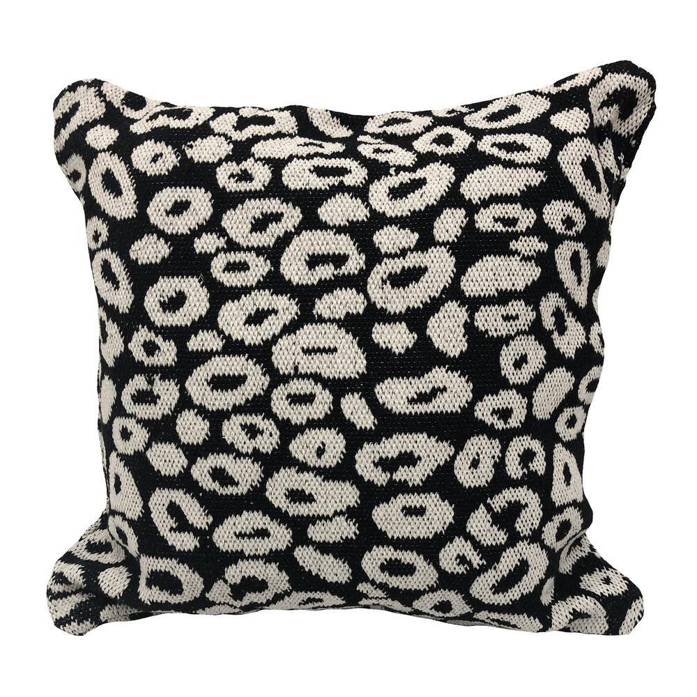 Glam Black and White Leopard Print Soft Poly-Fill 24 in. x 24 in. Throw Pil