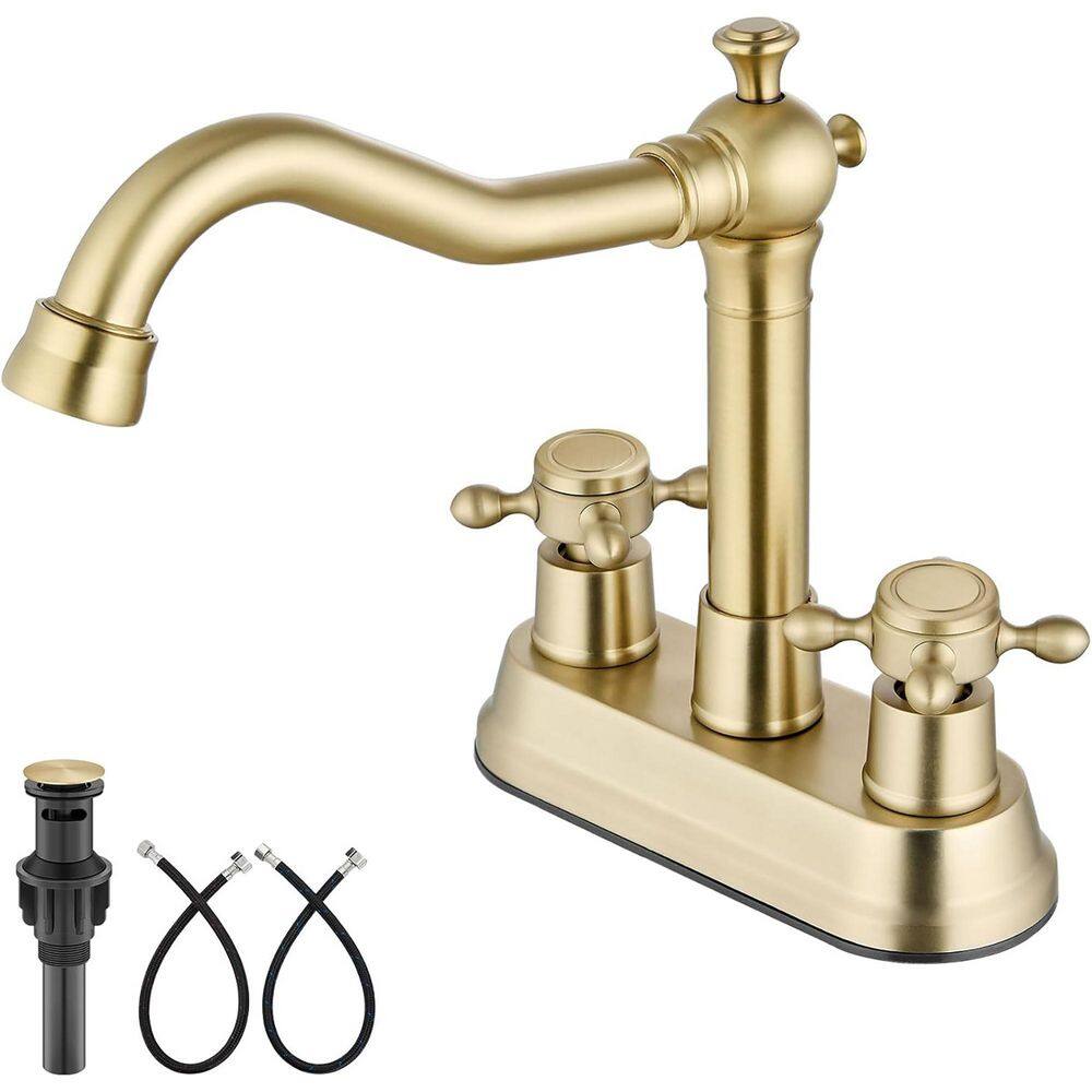 4 in. Centerset Double Handle High Arc Bathroom Faucet with Drain Kit Included in Brushed Gold price history on PriceWatchPro
