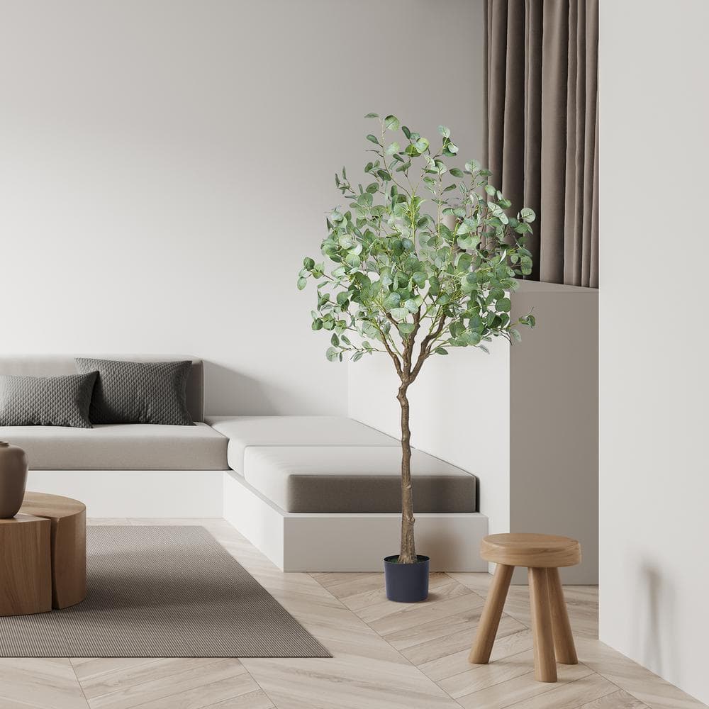 6FT Artificial Eucalyptus Tree with Realistic Green Leaves in Black Pot