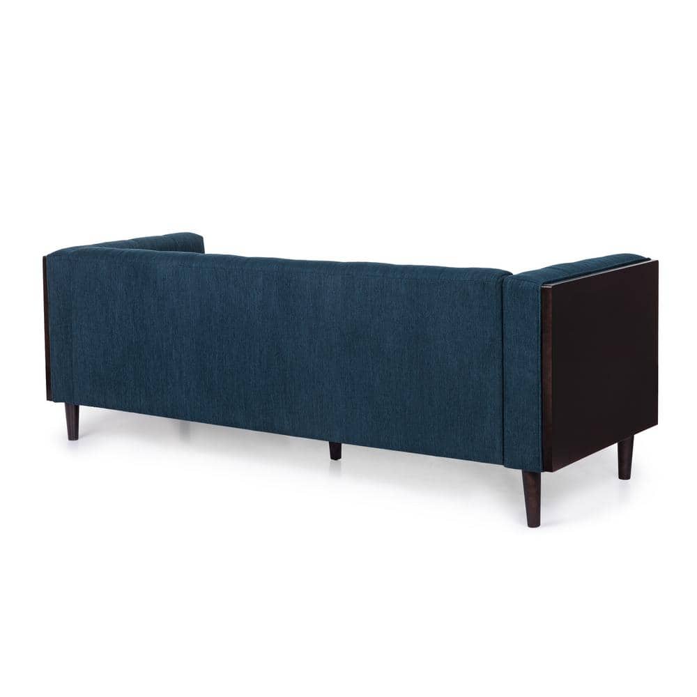 Navy Blue Tufted Polyester Lawson Sofa with Wood Frame